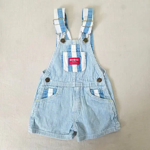 Vintage Oshkosh Striped Denim Overalls 3t - Picture 1 of 6